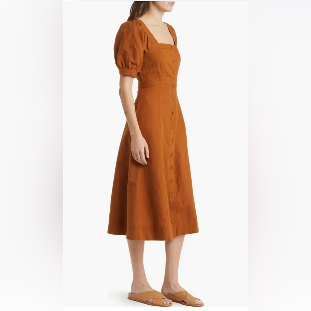 Madewell Layton linen midi dress light coffee size 4